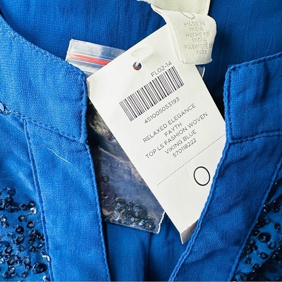 NWT Chico’s Women’s SzO Viking Blue Relaxed Elegance Fayth Long Sleeve Woven Top - Picture 4 of 4